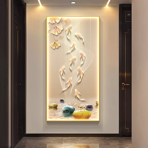 
Jiuyutu’s entrance decoration painting high-end entrance door light luxury mural light modern living room corridor aisle meaning hanging painting LP-9435 50*100 47 style black crystal porcelain painting (metal brushed picture frame 1