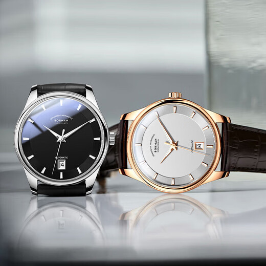 Berman Deutsche zertifizierte Markenuhr, mechanische Herrenuhr, vollautomatische Herrenuhr, Kalender, leuchtende, wasserdichte Herrenuhr SF 3882, Rosenschale, weißes Zifferblatt, braunes Band, 39 mm