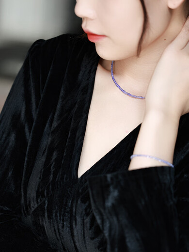 DYAI fashionable and simple purple cloud plain tanzanite plate bead necklace for women 18K gold colored treasure clavicle chain gift 2-3.5mm/tanzanite/18K gold necklace 45cm