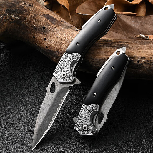 Xingren couteau pliant en acier damas, couteau multifonctionnel, couteau à fruits pour éplucher les fruits en plein air, couteau d'auto-défense de camping en plein air