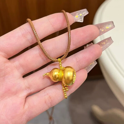 Ruinuo gold gourd pendant for women 999 pure gold coiled necklace clavicle chain birthday gift for girlfriend and wife gold gourd yellow rope necklace / gold weight about 1.54g