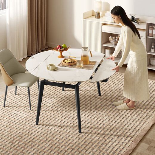 KUKA simple slate dining table and chairs home square to round retractable round table DS7186T dining table + folded gray chairs *4