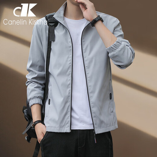 CANELIN KISKHA Jacket Men's Stand Collar Jacket Men's Business Casual High Quality Long Sleeve Clothes Men's Simple Versatile Top Spring Clothing 5571 Black Jacket XL Size