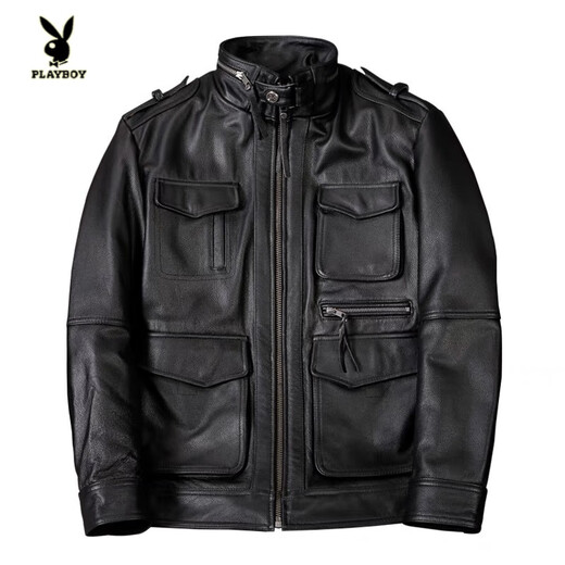 Playboy (PLAYBOY) 2025 Autumn and Winter New Haining Hunting Suit Genuine Leather Jacket Men's Motorcycle Jacket Thin Slim Fit Work Jacket Black XL / 130 150Jin Jin is equal to 0.5 kg