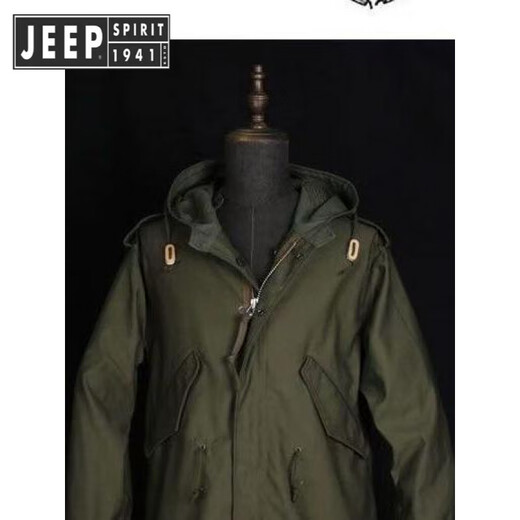 JEEP SPIRIT 2025 workwear hooded American retro new men's fishtail mid-length windbreaker Korean style parka outer green high quality XL 135-145Jin Jin is equal to 0.5 kg