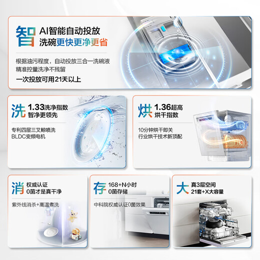 Robam salt series G1P dishwasher newly upgraded 21 sets of super large capacity automatic opening and closing door hot air drying 168h long-term storage 20% national subsidy W76X-G1P volcanic rock black 21 sets automatic opening and closing door quick drying