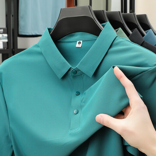 喆炜珠地速干polo衫男士冰感夏季商务短袖无缝压胶polo衫工作服冰丝T 12358灰蓝 XL XX