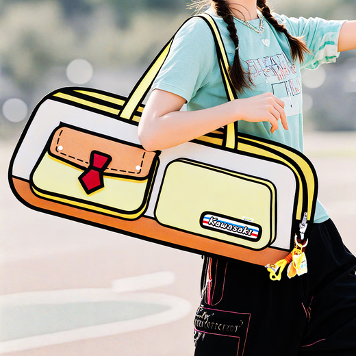 Kawasaki SpongeBob SquarePants co-branded badminton bag backpack large capacity multifunctional cartoon male and female student sports school bag Squidward - suit blue and green - handbag exclusive pendant