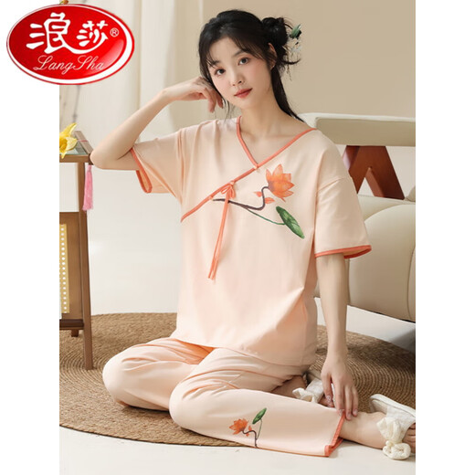 Langsha Summer Damens Kurzarm Pyjama Set neue chinesische Stildünner Kleidung Hose, Sie können es draußen tragen, um im Sommer im Sommer Lzy9904 XL-Code (empfohlen 115-130jin [Jin gleich 0,5 kg]) All Code)