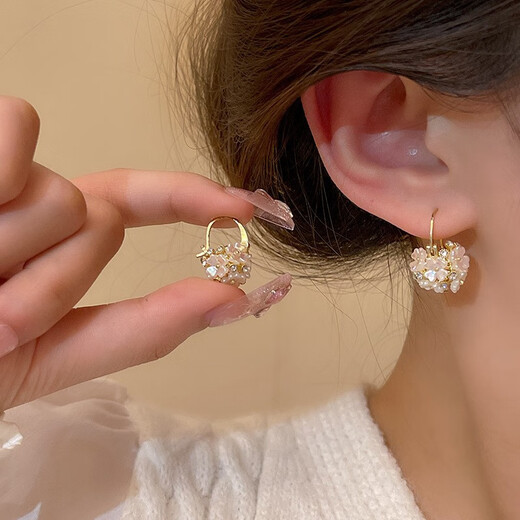 沄汧925 silver needle earrings, earrings, earrings for women, 2025 new ear clips, birthday gifts, girls earrings, jewelry, flower ball silver needle earrings