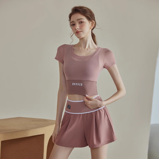 Zailu Yoga Wear Women's Suit Running Sports Tights Spring and Summer New Fitness Top Pilates Training White Short-Sleeved Top Fixed Cup Breast Pad S S Recommendation 80-95Jin Jin is equal to 0.5 kg