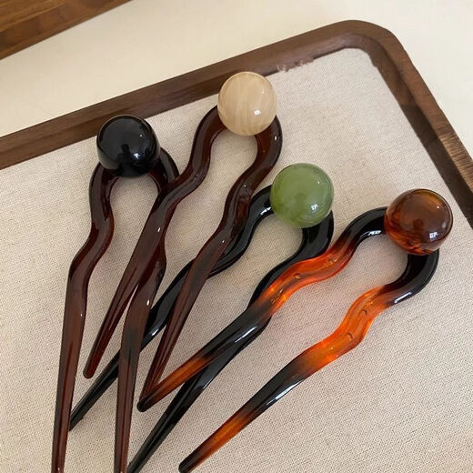 Headgear retro ball high-end simple 2025 hairpin hairpin French hair accessories temperament new hairpin headdress pearl U-shaped hairpin white beads + green beads