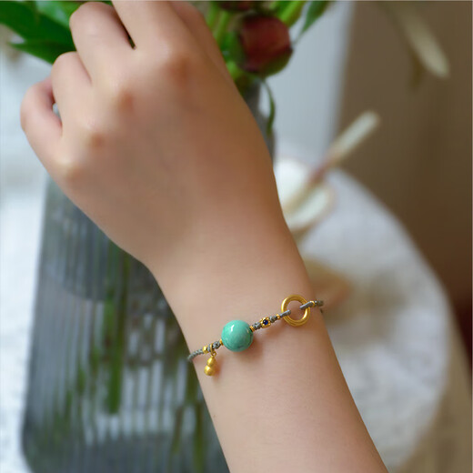 Libiao Linglongji Jewelry hand-woven 18k gold accessories natural ore turquoise bracelet with summer bracelet versatile bracelet (hand circumference 13-15CM)