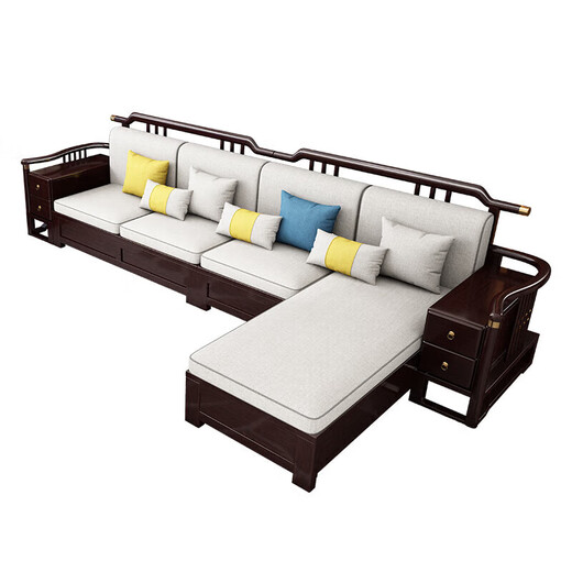Wenting Yayuan Solid Wood Sofa Living Room New Chinese-style Storage Guifei Fabric Combination Light Luxury Small Apartment Furniture 9906 1+1+3+ Drawer Coffee Table [Storage] Cotton and linen cover