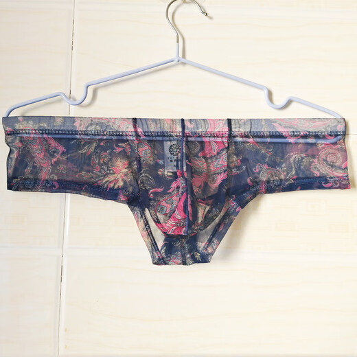 PMWRUN 2 pieces men's printed large pouch sexy boxer briefs U convex transparent mesh thong half hip coverage sports narrow hips purple (large size) 1 pair S (2-2.3 feet)