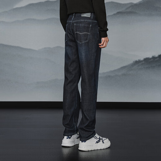 Heilan House (HLA) jeans men's Yixinshiwei series plus velvet straight pants for men winter blue gray cow transition color (dark) 4H 33 175/84A recommended 135~142Jin Jin equals 0.5 kg