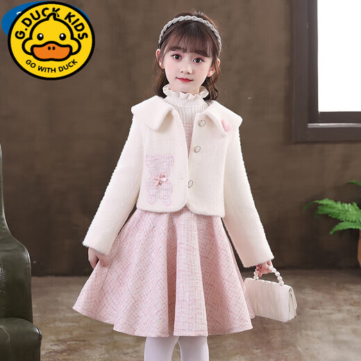G.duck girls skirt autumn and winter 2023 new children's winter wear princess skirt fashionable suit autumn girl autumn dress 21001 pink skirt + jacket velvet thickened 120 cm