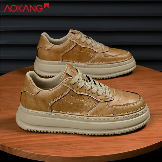 奥康男鞋休闲鞋透气运动鞋秋冬百搭增高板鞋 麦黄 42