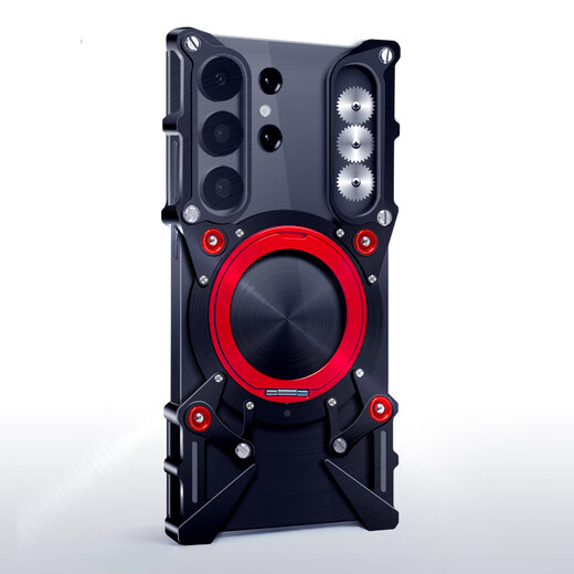 Dazzling Samsung S25Ultra mechanical arm rotation s24ultra mobile phone case with stand s23ultra metal frame s22u aluminum alloy frame iron frame s21uitra magnetic suction upgraded mechanical rotating stand black lanyard + frameless + car magnet 1 Samsung S25 Edge