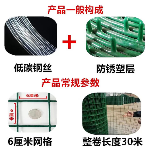 Barbed wire fence protection net breeding net Dutch net cattle fence isolation net chicken duck goose iron mesh plastic coated fence 1.5 meters high + 6 cm holes (30 meters / roll) 2.5mm thick chicken and duck raising