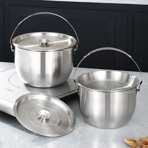 Enshousu 316 stainless steel lard tank with lid and filter oil pan with handle and filter, large capacity, high temperature resistance and deepening, oil basin + handle + lid + filter 2.8L 316 stainless steel lard tank in activity