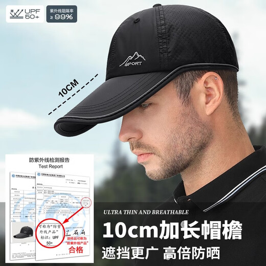 LSIAKT Herren Hut Sommer 2025 Neue Lange Krempe Schnell Trocknend Bergsteigen Atmungsaktive Mesh Hut Baseball Kappe Für Männer Schwarz M Einheitsgröße (55-60c)