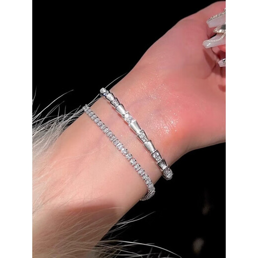 KZD Old Phoenix Gold Store Model S9999 Silver Fritillary Spirit Snake Bracelet 2024 New Bracelet Girls Light Luxury Square Diamond Bracelet (Closed) Same Style as Lao Fengxiang