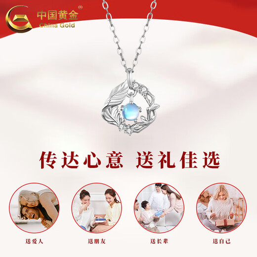 China Gold (CHINA GOLD) Blue Eucalyptus and Bird Pendant Women's Light Luxury Niche Pt950 Platinum Necklace Father's Day Birthday Gift for Lover Platinum Pendant About 1.96g Free S925 Silver Chain