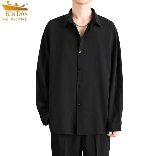 KIN DON black shirt men's long-sleeved loose large size spring and autumn handsome trendy inch shirt casual white 5XL