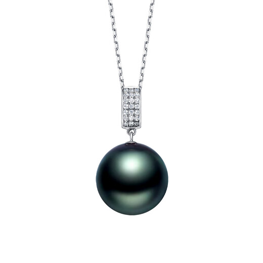 Chinese Valentine's Day gift for girlfriend 18k gold seawater Tahitian black pearl pendant salon pearl necklace gift beads G18k/approx. 12-13mm/slightly flawed