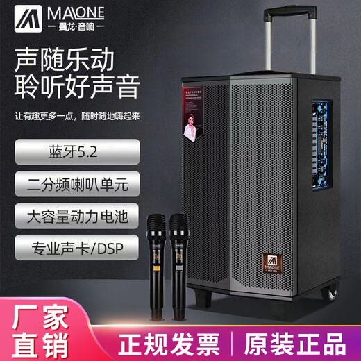 Manlong square dance audio high-power subwoofer wireless microphone Bluetooth high volume with live broadcast professional sound card internal recording mobile performance trolley outdoor karaoke speaker K-415 audio (15-inch bass) dual microphones + gift package