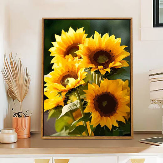
Three tigers are born and healed in the sun, and the sunflower digital oil painting DIY color painting living room hanging painting decorative painting hand-painted SJ14382 40*50cm stretched thick solid wood inner frame + outer frame (default wood color)