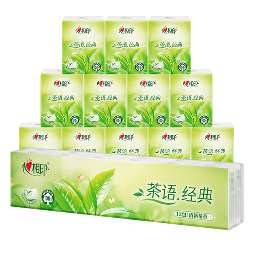 Heart-to-heart handkerchief paper tea classic, light tea fragrance, 4 layers, 7 pieces*12 packs, portable tissue, new and old hair