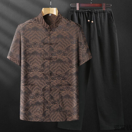SMVP Tang Suit Summer Mulberry Silk Men's Suit Silk Middle Azught and Anciantos Camisa delgada de algodón de algodón de algodón de verano Grandpa China Brown Top Single Tamaño 3890-100Jin [Jin iguala 0.5 kg]