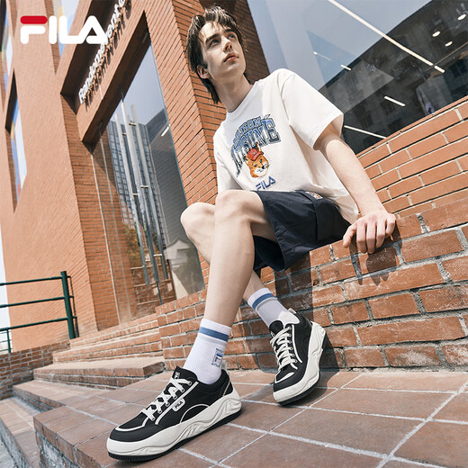 FILA official men's shoes COOKIES retro canvas shoes 2025 summer new cookie shoes fashion casual shoes black/milk white-BG 43