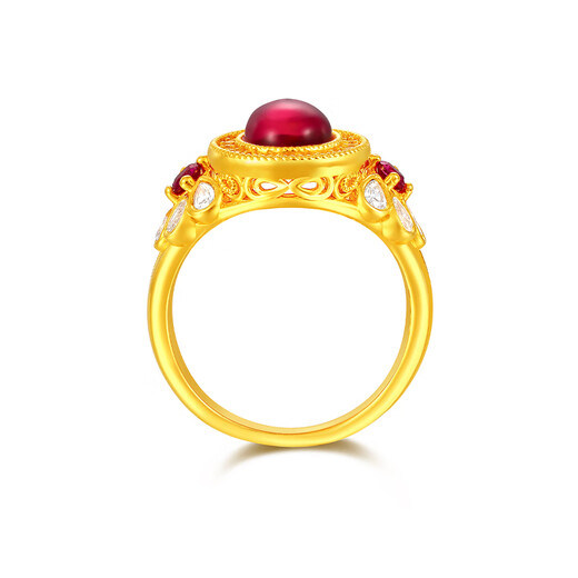 Mengjinyuan Gold Ring 5D Hard Gold Pigeon Egg Ring Ruby Chengxiang Inlaid Zircon Ring Birthday Gift No. 12 - Net Gold Weight Approximately 2.35g
