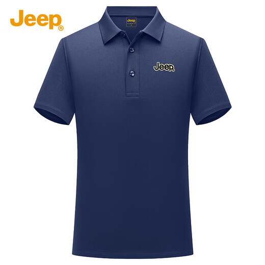 吉普（JEEP）桑蚕丝凉感T恤男商务休闲宽松Polo领短袖男打底衫1694 蓝色 XL 