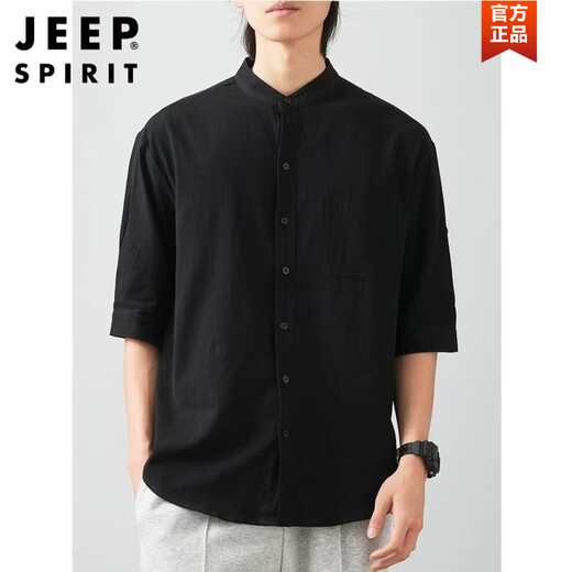 JEEP SPIRIT men's stand collar white short-sleeved shirt men's Japanese pure cotton round neck three-quarter sleeve t-shirt Henry collar textured shirt C1020-white-three-quarter sleeve L Recommended 90-110Jin Jin equals 0.5 kg