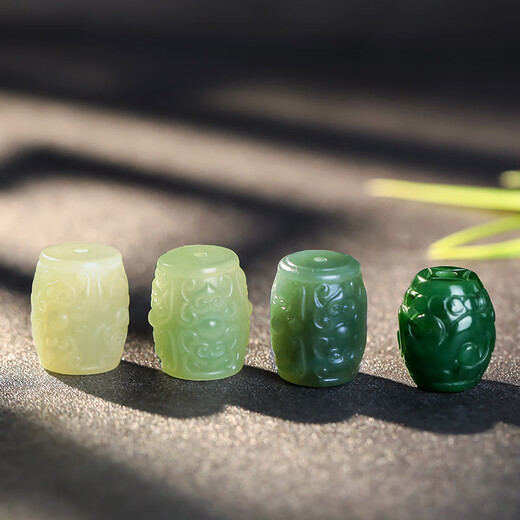Cardamom Time Hetian Jade Loose Beads with Beads DIY Toy Accessories with Black Jasper Pattern Barrel Beads Single Beads Comes with One Certificate