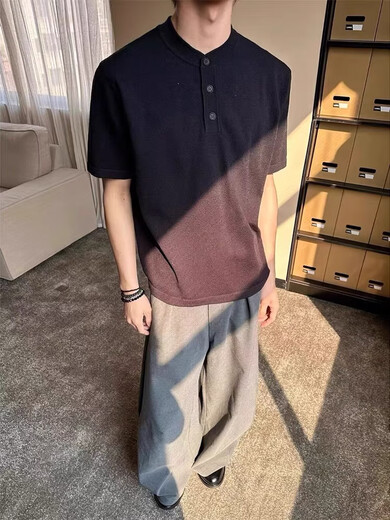 POU retro Henry collar knitted short-sleeved men's summer trend old money style polo shirt T-shirt American cleanfit half TXS-7708 gray TXS-7708 gray M