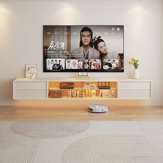 Isabel suspended TV cabinet with hidden sockets, modern and simple hanging TV wall cabinet, small living room ugly wall cabinet, 2.1 meters | Super load-bearing 200kg, the back can be hollowed out - hidden sockets