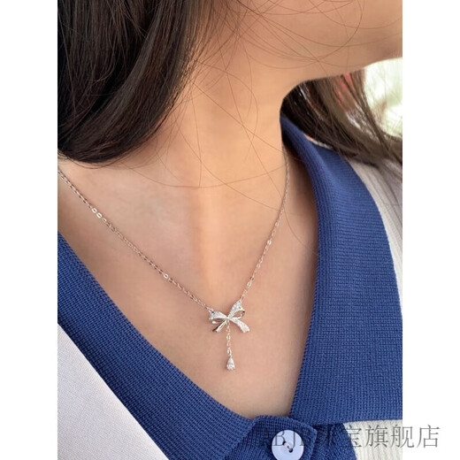 ABJB Old Phoenix 999 Pure Silver Bow Necklace Women's Light Luxury Niche Chinese Valentine's Day Gift for Girlfriend