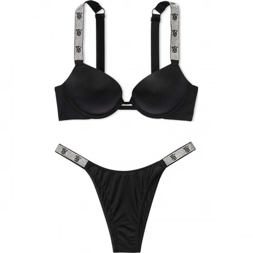 Victoria's Secret Victoria's Secret Rhinestone Decorated Simple Bra Comfortable Panties Underwear Set Women's Black Accessories Set (Black) M 36B+(80B+M)