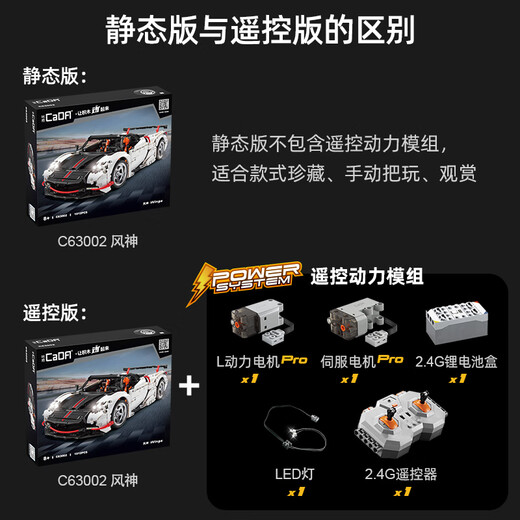 CaDA CaDA Fengshen convertible sports car building block model assembled car model children's boy remote control toy car C63002 Fengshen sports car-static version_1812 particles