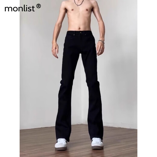 MON-LIST jeans men's autumn slim fit vibe high street scimitar straight pants MLK02 black M
