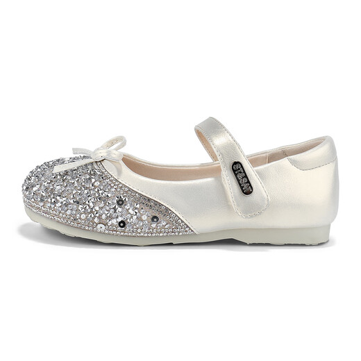 Saturday Children's Shoes Children's Princess Shoes Spring New Girls Soft-soled Crystal Shoes Girls Fashionable Small Leather Shoes Casual Shoes Champagne Rice 31 Shoe Inner Length 19.5cm/Suitable for Feet Length 18.7cm