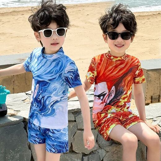 Jianfei Nezha swimsuit children's swimsuit boys split new quick-drying sun protection swimsuit boy Nezha Aobing swimsuit Nezha two-piece set 150