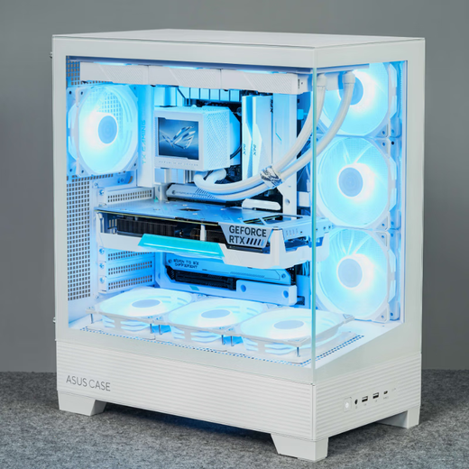 ASUS ROG family bucket 14th generation CPU Tianxuan RTX5080/5070Ti/5060Ti graphics host E-sports game design DIY white sea view room desktop assembly computer with four i7-14700KF/Tianxuan 5060Ti/32G