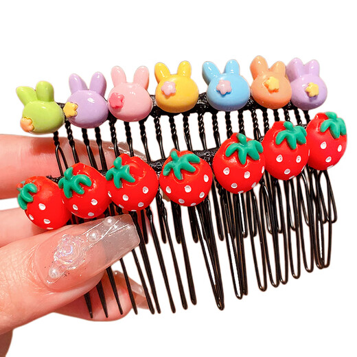 Garnbei children's cute hair comb for broken hair, girl's bangs hairpin, little girl's forehead and back hairpin, baby comb, metal cartoon hair comb - pink rabbit style, single