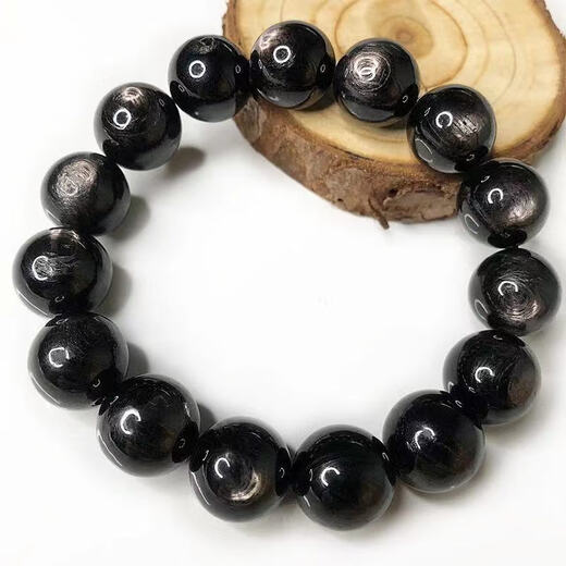 Mochen MOEYCIOR collectible gold luck stone bracelet for men and women Egyptian moonlight double cat's eye effect energy stone single circle black double eye collection grade 12mm men's model with thin hand circumference strong energy gold luck stone (Egypt)